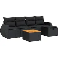 vidaXL 6-delige tuinmeubelset met kussens, zwart, polyrotan