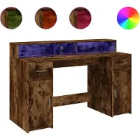 vidaXL Bureau met LED-verlichting 140x55x91 cm hout gerookt eikenkleur