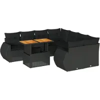 vidaXL 9-delige tuinmeubelset met kussens, zwart, polyrotan