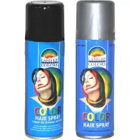 Goodmark Carnaval verkleed haarverf - haarspray - kleuren zilver en zwart - 125 ml per flacon - verven