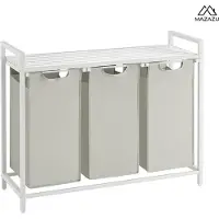 Mazazu MIRA Home - Wasmand - Waszak - Wassorteerder - 3 vakken - Wit - 92.5x33x72