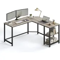 Mazazu MIRA Home - Bureau- L Hoekbureau - Grijs - Zwart - Houtlook - Staal - 138x138x75