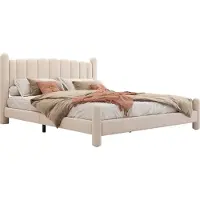 Merax Gestoffeerd Bed 160x200 cm met Hoofdbord – Fluwelen Tweepersoonsbed met Lattenbodem en Stabiele Poten – Beige