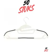 Longway - Kledinghangers- Luxe Kleerhangers -50 Stuks- Kledinghangers anti slip - Kledinghangers- Wit-Antraciet- Clothes Hanger- 50 pcs - Broekhanger -50 Stuks