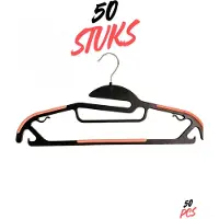 Longway -Kledinghangers- Luxe Kleerhangers -50 Stuks- Kledinghangers anti slip - Kledinghangers- Zwart-Oranje- Clothes Hanger- 50 pcs - Broekhanger -50 Stuks