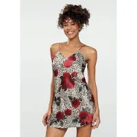 DKaren Hoogwardige satijn chemise roze print - Flowers XL