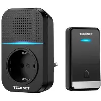 TECKNET draadloze deurbel met 1 ontvanger inclusief stopcontact | Duurzame zender zonder batterijen | Zwart