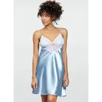 DKaren Vrouwelijke lichtblauwe satijnen chemise | cadeautip | satijnen nachthemd met kant | Luna L