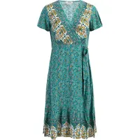 Usha Jurk turquoise / safraan / smaragd / wit