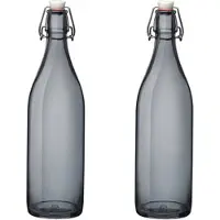 Bormioli Rocco waterfles met beugeldop - 3x stuks - grijs transparant - 1000 ml - Giara home deco fles - weckflessen