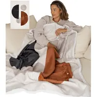 Cosas Plaid - Deken met flexibele Voetenzak - Fleece - Sherpa - Zwart - Bruin - Print - 180 x 130 cm