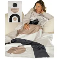 Cosas Plaid - Deken met flexibele Voetenzak - Fleece - Sherpa - Bruin - Crème - Print - 180 x 130 cm