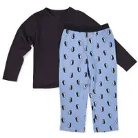 Little label pyjama met all over print op de broek Blauw Jongens Stretchkatoen Ronde hals - maat 134/140