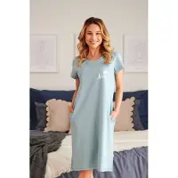 Doctor Nap Katoenen Nachthemd met Magnetische Drukknoopjes Borstvoeding Zwangerschap TCB.9992 Ice Blue 42 / XL
