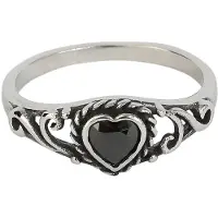 EtNox - Gothic Ring - Black Heart - voor Vrouwen - zwart-zilverkleurig - Maat 59