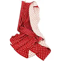 Meander gebreid kleed rood met witte stippen 100% katoen 125 x 150 cm