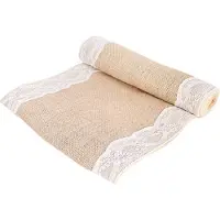 Chaks Jute tafelloper - 3x - met wit kant - 30 x 300 cm - Tafeldecoratie versieringen
