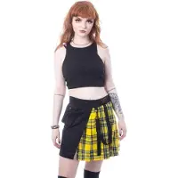 Chemical Black - Rockabilly Minirok - Infinity Skirt - S tot L - voor Vrouwen - zwart-geel - Maat S