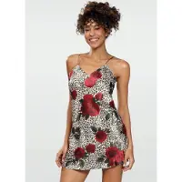 DKaren Hoogwardige satijn chemise roze print - Flowers XS