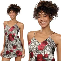 DKaren Hoogwardige satijn chemise roze print - Flowers M