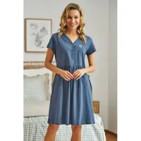Doctor Nap Katoenen Nachthemd Borstvoeding Zwangerschap TB.5336 Deep Blue 36 / S