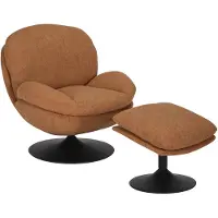 Livin24 Draaifauteuil met hocker Isobel linnen koper