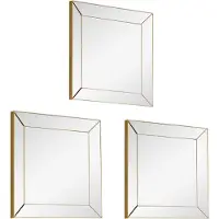 BES LED Spiegel Set - Trion Alexy - 3 Stuks Hangspiegels in Frame - Vierkant - Goud - Kunststof