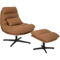 Livin24 Draaifauteuil met hocker Cristo linnen koper