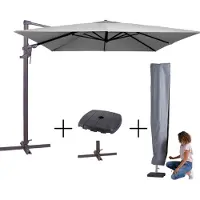 Madison Mega combi deal! parasol monaco flex iii light grey + voet + hoes