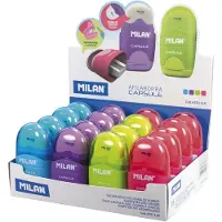 Milan Display Box 16 Erasers With Pencil Sharpener Capsule Transparant Kinderen