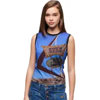 Superdry Dames Tanktop met zwarte subprint (XS), Casual, Katoen, Mouwloos / spaghettibandjes W6011959A