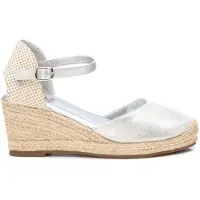 Xti Dames Zilveren leren espadrilles 140746 (40), 5 tot 8 cm, Gesp, Casual 14074616-PLATA