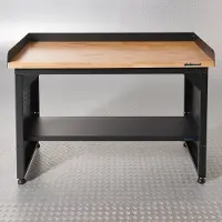 Datona Werkbank PRO - eiken werkblad - legbord - 150 cm - Zwart