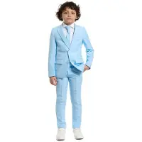 Opposuits kostuum lichtblauw Jongens Polyester Reverskraag Effen - maat 122/128
