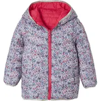 Vertbaudet Lichtgewicht omkeerbaar meisjesjack met capuchon en gerecyclede polyester voering roze met print