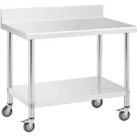 Royal Catering RVS tafel met wielen - PREMIUM - 60 x 100 cm - 155 kg - achterwand -