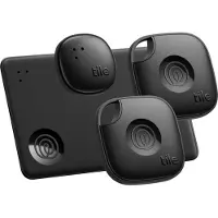 Tile Life360 Essentials - Krachtige Bluetooth Trackers - Item locator voor Sleutels, Portemonnees. Werkt met iOS en Android. 4-Pack (Zwart)