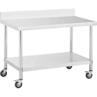 Royal Catering Roestvrijstalen tafel met wielen - 70 x 120 cm - opstand - 158 kg draagvermogen -