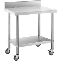 Royal Catering RVS tafel met wielen - PREMIUM - 60 x 80 cm - 135 kg - achterwand -