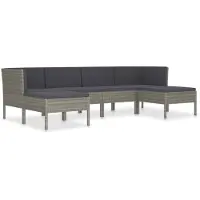 vidaXL 6-delige Loungeset met kussens poly rattan grijs