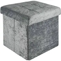Intirilife opvouwbaar krukje 38x38x38 cm in fluweelgrijs stoel poef met opbergruimte en deksel met fluwelen hoes