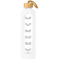 Intirilife glazen waterfles met tijdsaanduiding in wit - 820 - 900 ml inhoud - motiverende waterfles met gripvaste