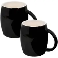 Intirilife 2x mok met handvat van keramiek in zwart - 400 ml - kopje voor koffie thee cappuccino vaatwasmachinebestendig