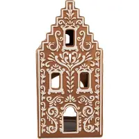 Clayre & Eef Waxinelichthouder Gingerbread house 7x7x15 cm Bruin Porselein Theelichthouder Bruin Theelichthouder