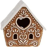 Clayre & Eef Waxinelichthouder Gingerbread house 9x7x8 cm Bruin Porselein Theelichthouder Bruin Theelichthouder