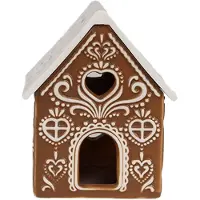 Clayre & Eef Waxinelichthouder Gingerbread house 7x8x9 cm Bruin Porselein Theelichthouder Bruin Theelichthouder