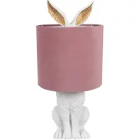 Clayre & Eef Tafellamp Konijn Ø 20x43 cm Wit Roze Kunststof Bureaulamp Wit Bureaulamp