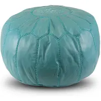 Safaary Marokkaanse poef leer turquoise rond