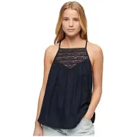 Superdry Dames Marine kanten tanktop (M), Casual, Viscose, Mouwloos / spaghettibandjes, Marineblauw W6011860A