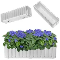 Kadax Wamat, balkonpot in 2 maten, bloempot in latten-look, plantenbak in landelijke stijl, plantenbak met rubberen kurk, lichte bloempot (60 cm, wit)